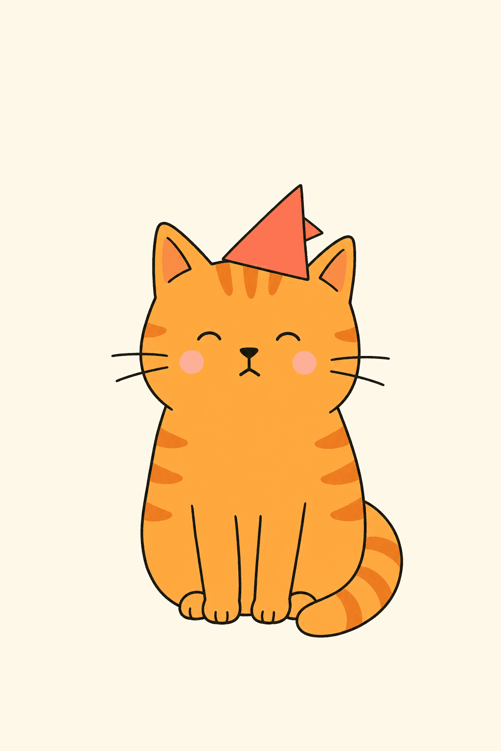 Cat in a party hat, Birthday card cover