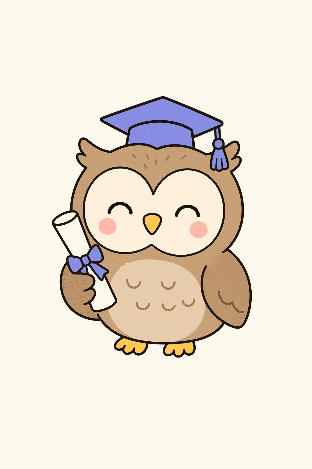 Owl with a diploma, Graduation card cover