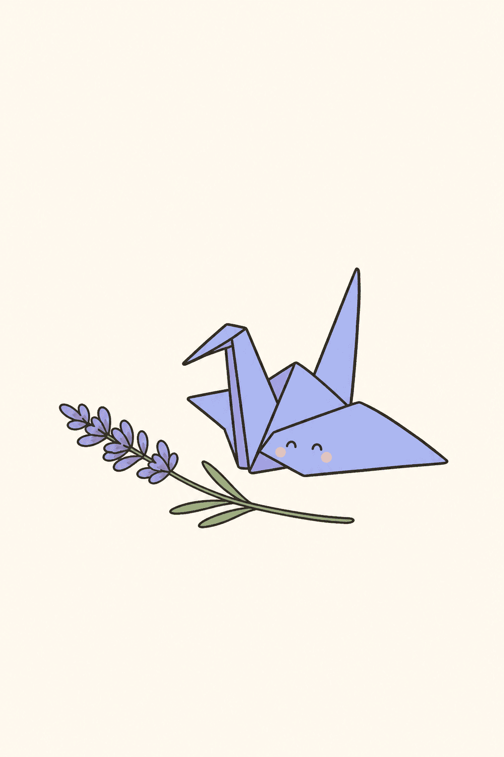 Paper crane & lavender, Sympathy card cover
