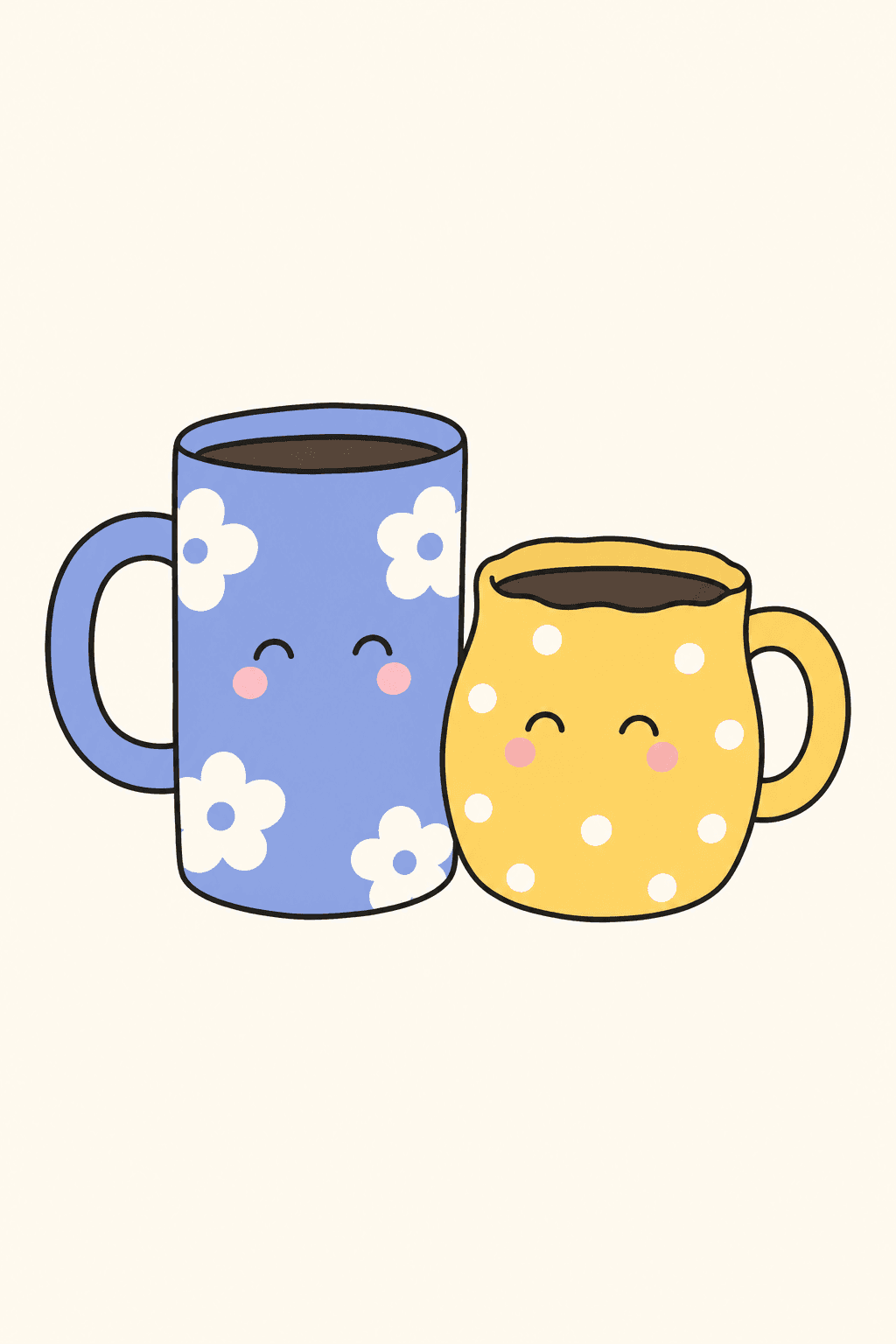 Two mismatched mugs, Friendship card cover